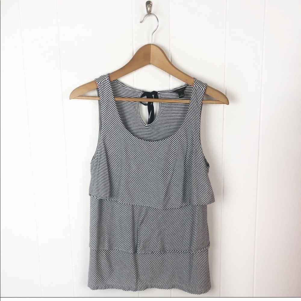 Ann Taylor Navy & White Stripes Tiered Tank Top